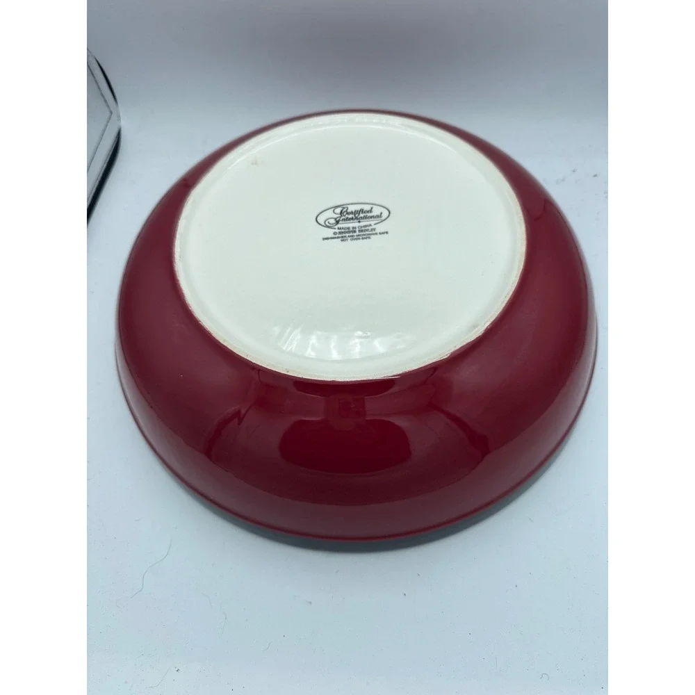 Certified International Jennifer Brinley Farm Fresh Artichoke Serving Bowl Red